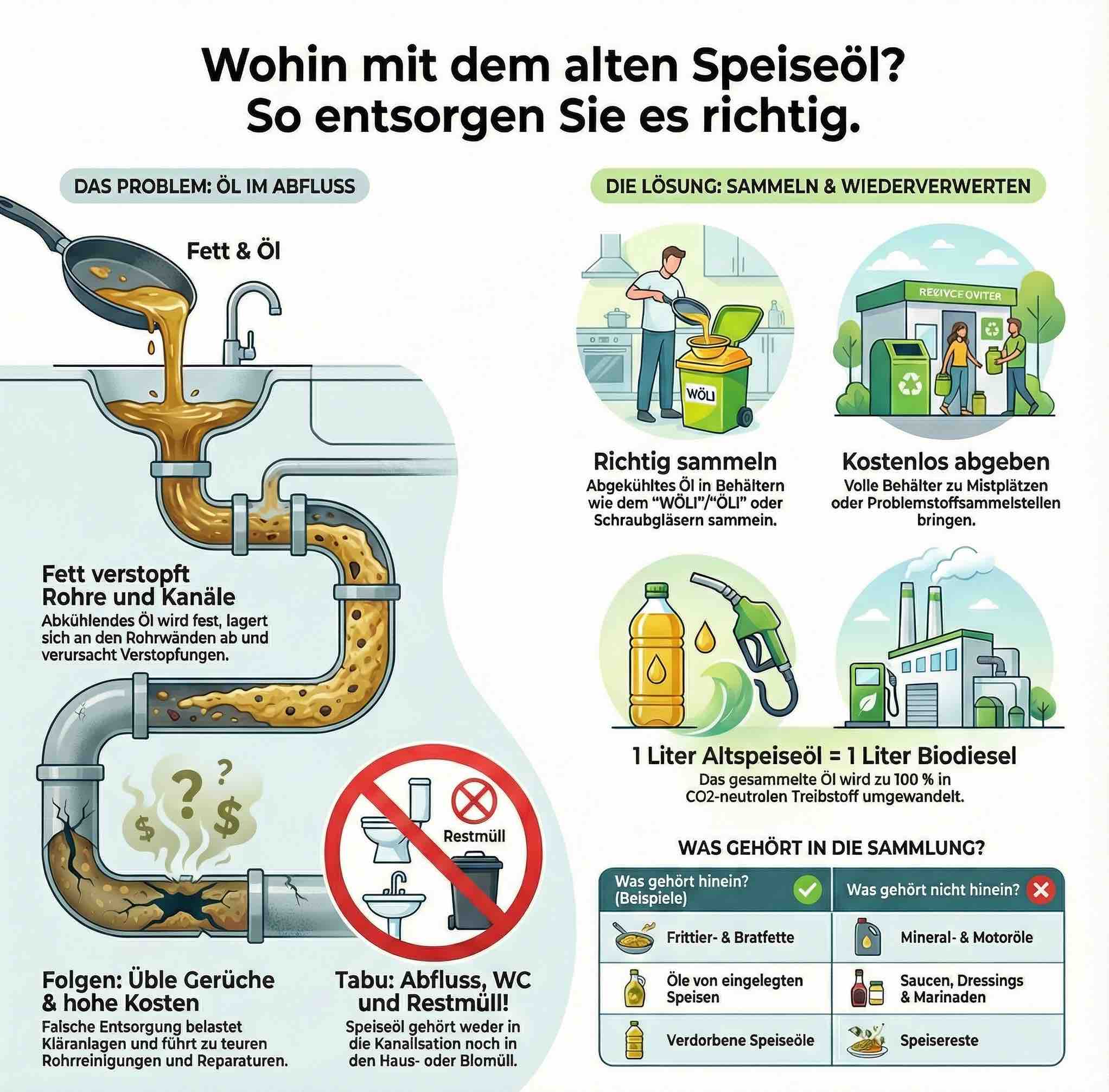 Infografik zu Speiseöl entsorgen.