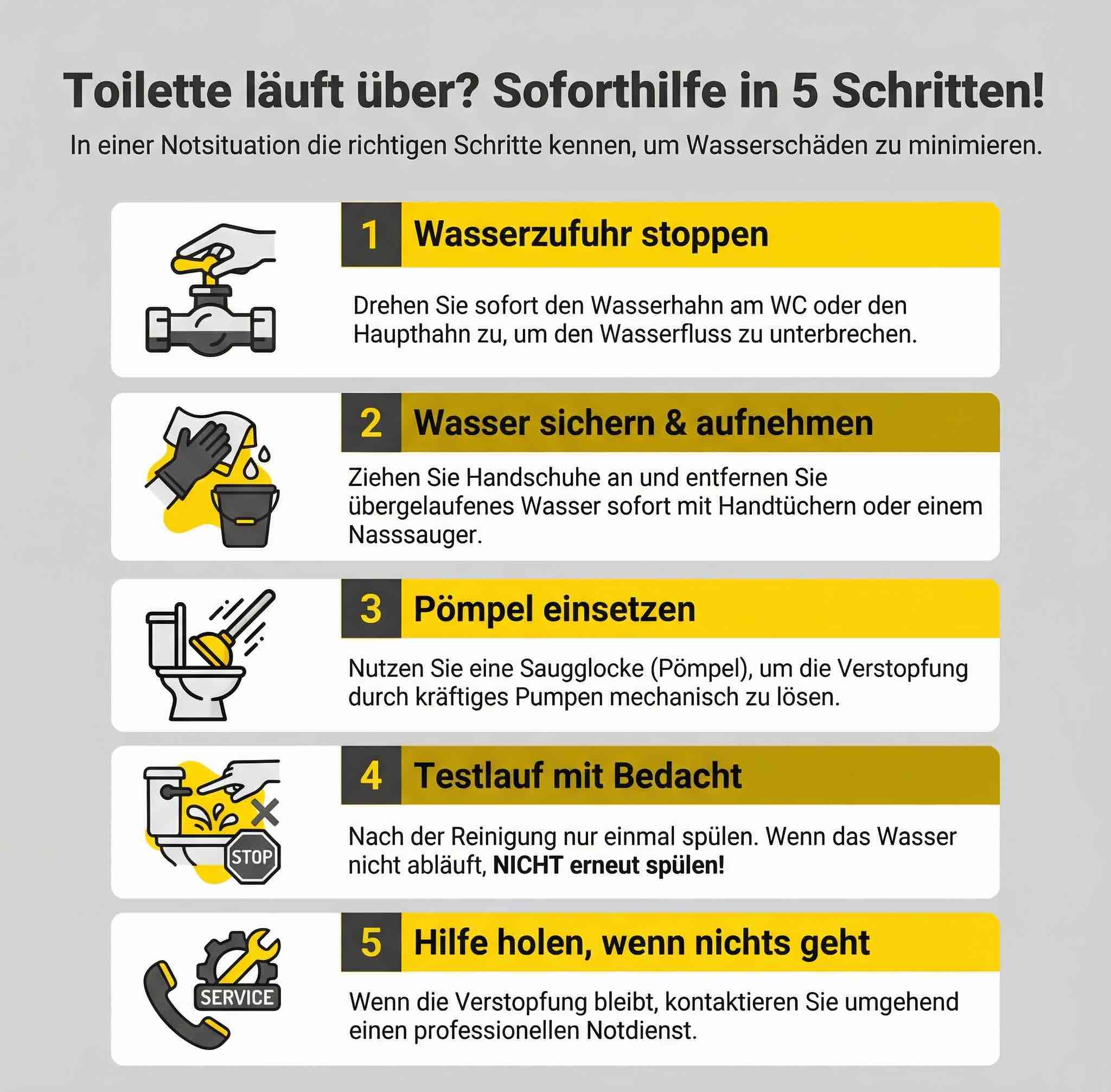 Klo überläuft? Soforthilfe in 5 Schritten